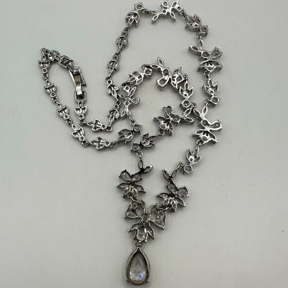 Silver tone rhodium plated clear CZs cubic zirconia formal drop necklace - Picture 6 of 8